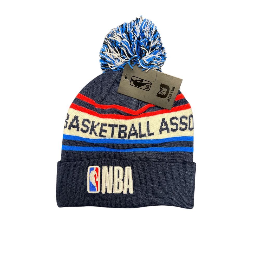 NBA Ultra Game Ribbed Hat with Pom, NBA Logo, Navy Blue Red White, New